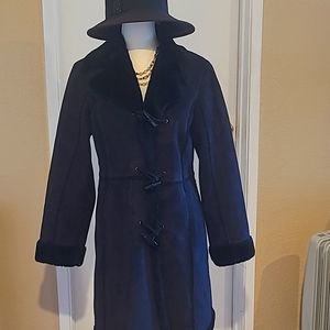 Anne Klein black faux fur and suede coat Size M